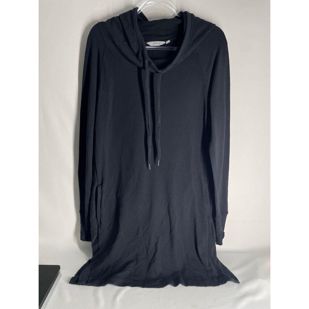Athleta Cowl Lounge Sweatshirt Dress Hooded Long Sleeve Black Pockets Medium